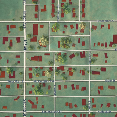 Close-up of the map of Gracemont, Oklahoma print showing street and building detail