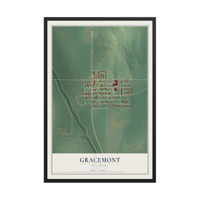 Map of Gracemont, Oklahoma, 12 x 18 inch print in a black wood frame