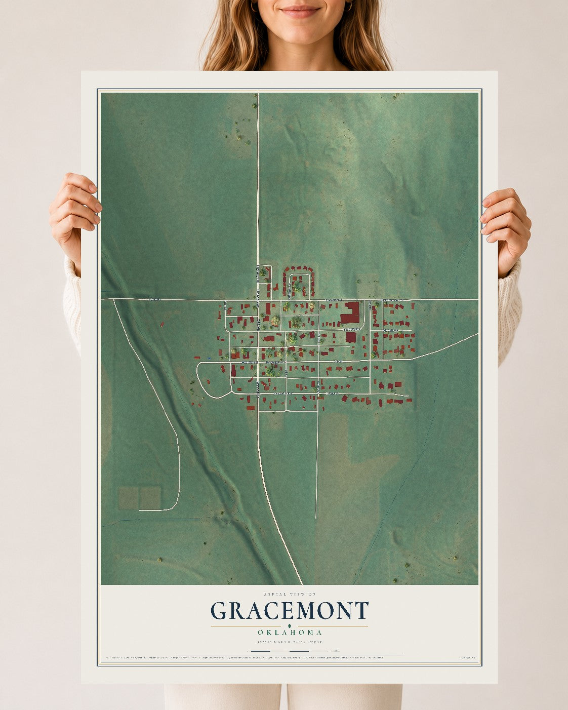 Map of Gracemont, Oklahoma, 24 x 36 inch unframed archival matte print