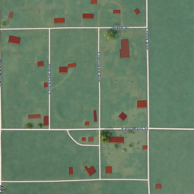 Close-up of the map of Grainola, Oklahoma print showing street and building detail