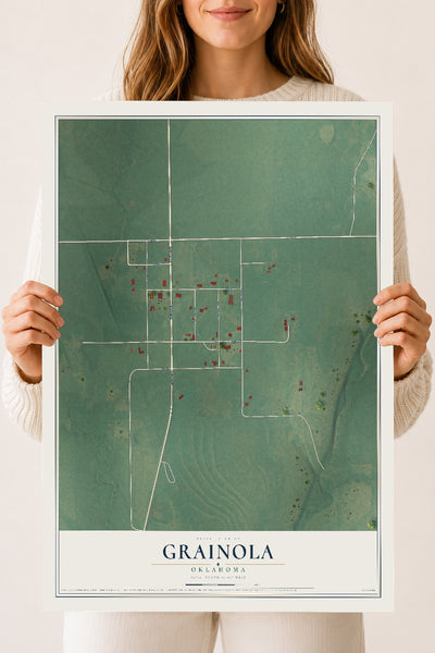 Map of Grainola, Oklahoma, 18 x 24 inch unframed archival matte print