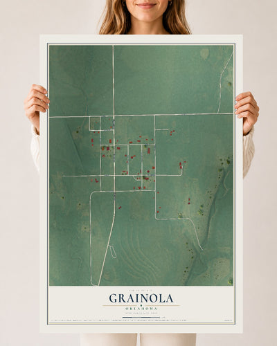 Map of Grainola, Oklahoma, 24 x 36 inch unframed archival matte print