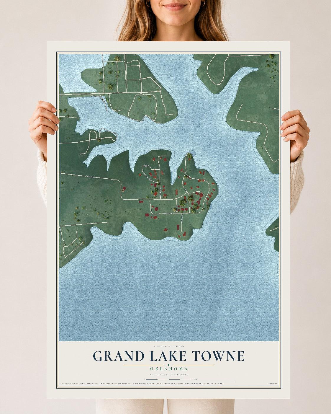 Map of Grand Lake Towne, Oklahoma, 24 x 36 inch unframed archival matte print