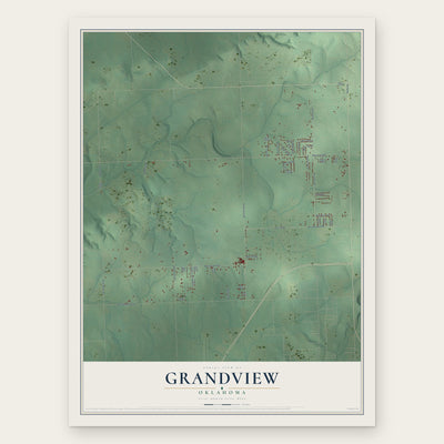 Grandview, Oklahoma map print, the full design