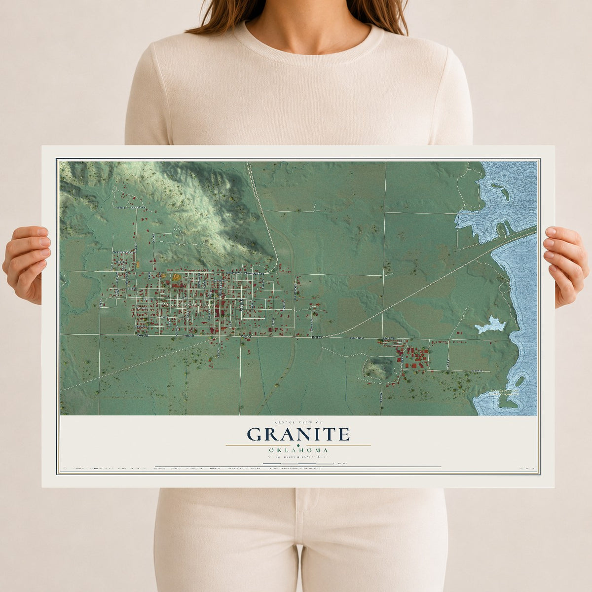 Map of Granite, Oklahoma, 12 x 18 inch unframed archival matte print