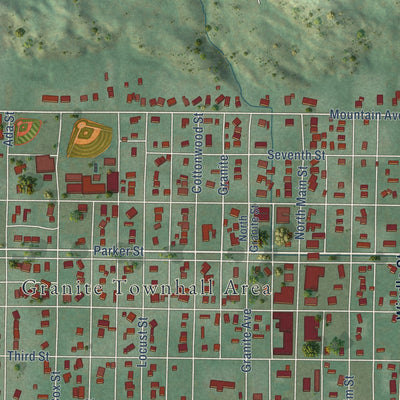 Close-up of the map of Granite, Oklahoma print showing street and building detail