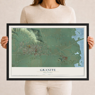 Map of Granite, Oklahoma, 12 x 18 inch print in a black wood frame