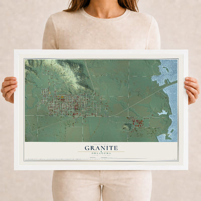 Map of Granite, Oklahoma, 12 x 18 inch print in a white wood frame