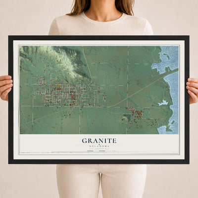 Map of Granite, Oklahoma, 18 x 24 inch print in a black wood frame