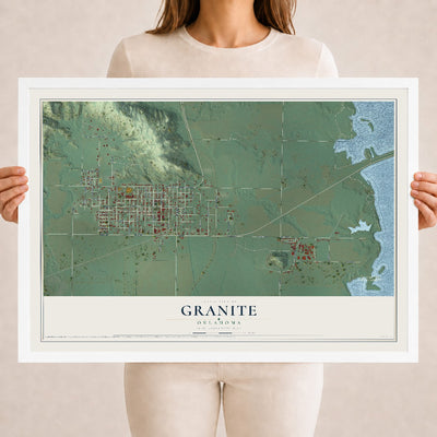 Map of Granite, Oklahoma, 18 x 24 inch print in a white wood frame