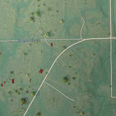 Second close-up of the map of Grayson, Oklahoma print showing more streets and buildings