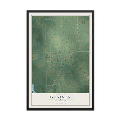 Map of Grayson, Oklahoma, 12 x 18 inch print in a black wood frame