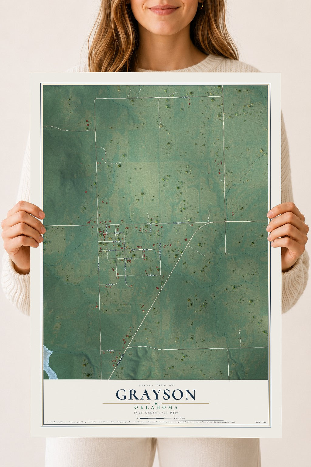 Map of Grayson, Oklahoma, 18 x 24 inch unframed archival matte print