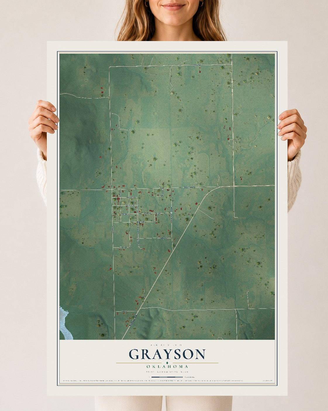 Map of Grayson, Oklahoma, 24 x 36 inch unframed archival matte print