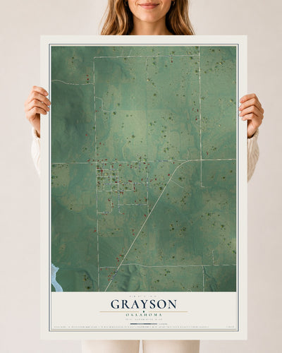 Map of Grayson, Oklahoma, 24 x 36 inch unframed archival matte print