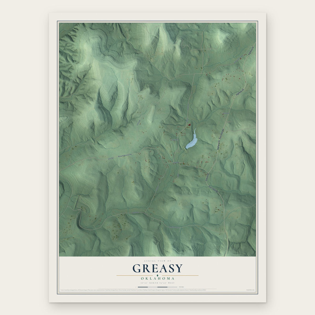 Greasy, Oklahoma map print, the full design