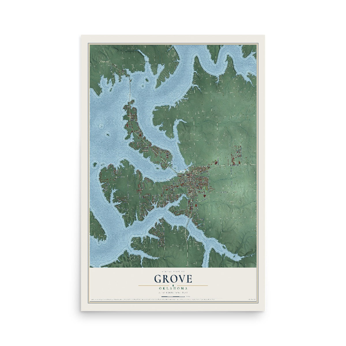 Map of Grove, Oklahoma, 12 x 18 inch unframed archival matte print