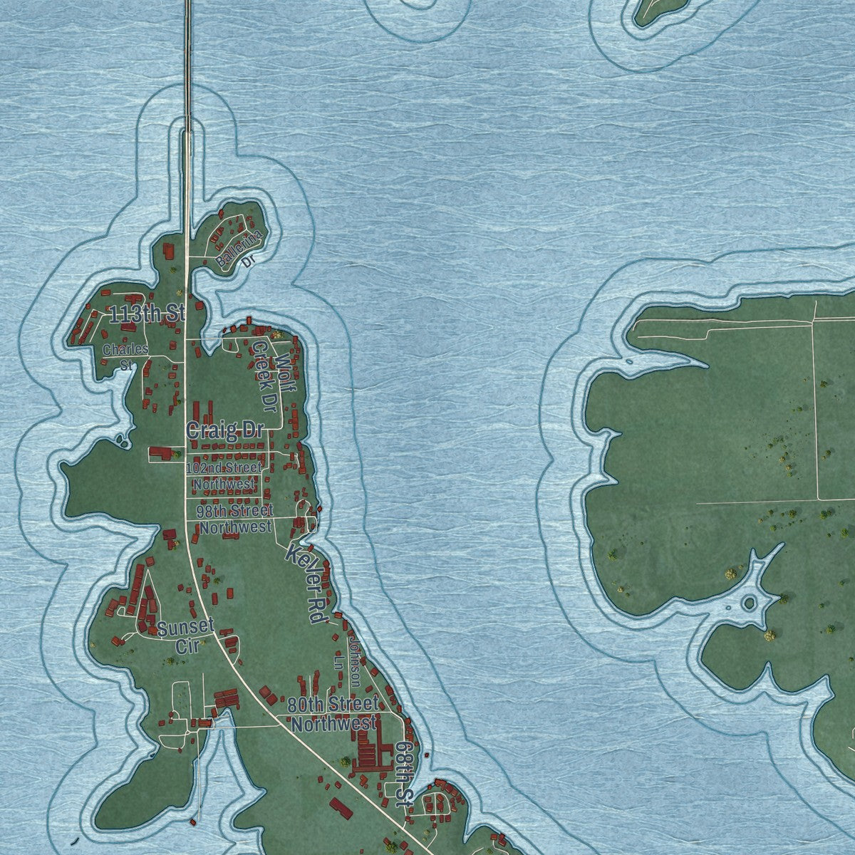 Second close-up of the map of Grove, Oklahoma print showing more streets and buildings