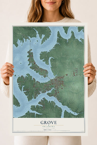 Map of Grove, Oklahoma, 18 x 24 inch unframed archival matte print
