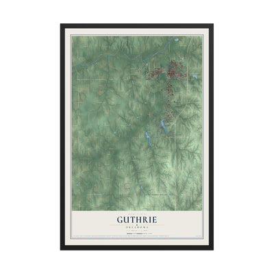 Map of Guthrie, Oklahoma, 12 x 18 inch print in a black wood frame