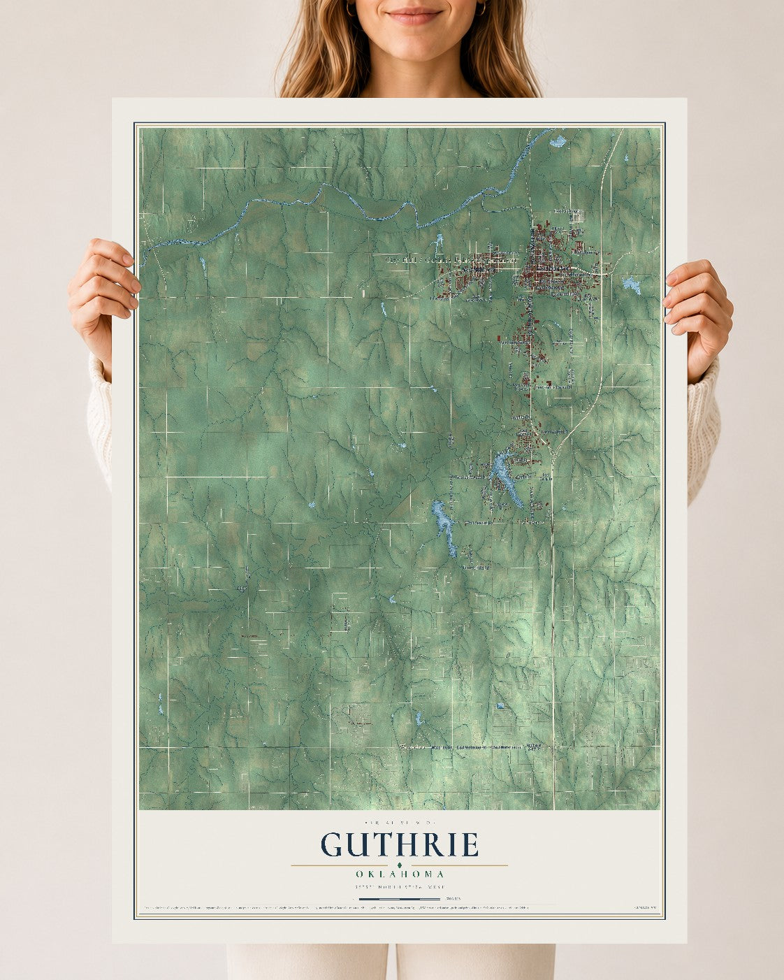 Map of Guthrie, Oklahoma, 24 x 36 inch unframed archival matte print