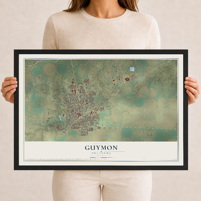 Map of Guymon, Oklahoma, 12 x 18 inch print in a black wood frame