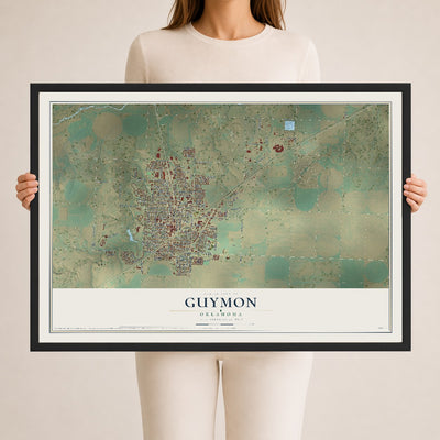 Map of Guymon, Oklahoma, 24 x 36 inch print in a black wood frame