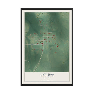 Map of Hallett, Oklahoma, 12 x 18 inch print in a black wood frame