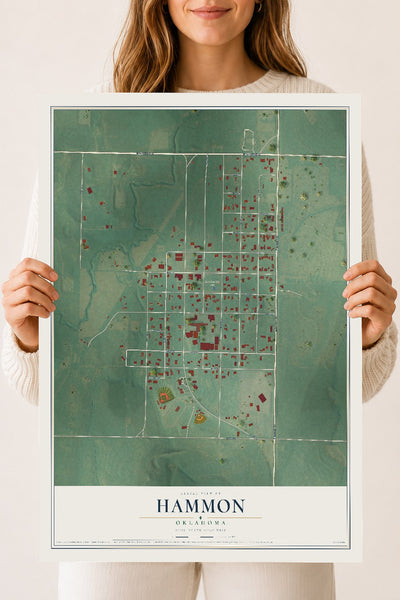 Map of Hammon, Oklahoma, 18 x 24 inch unframed archival matte print