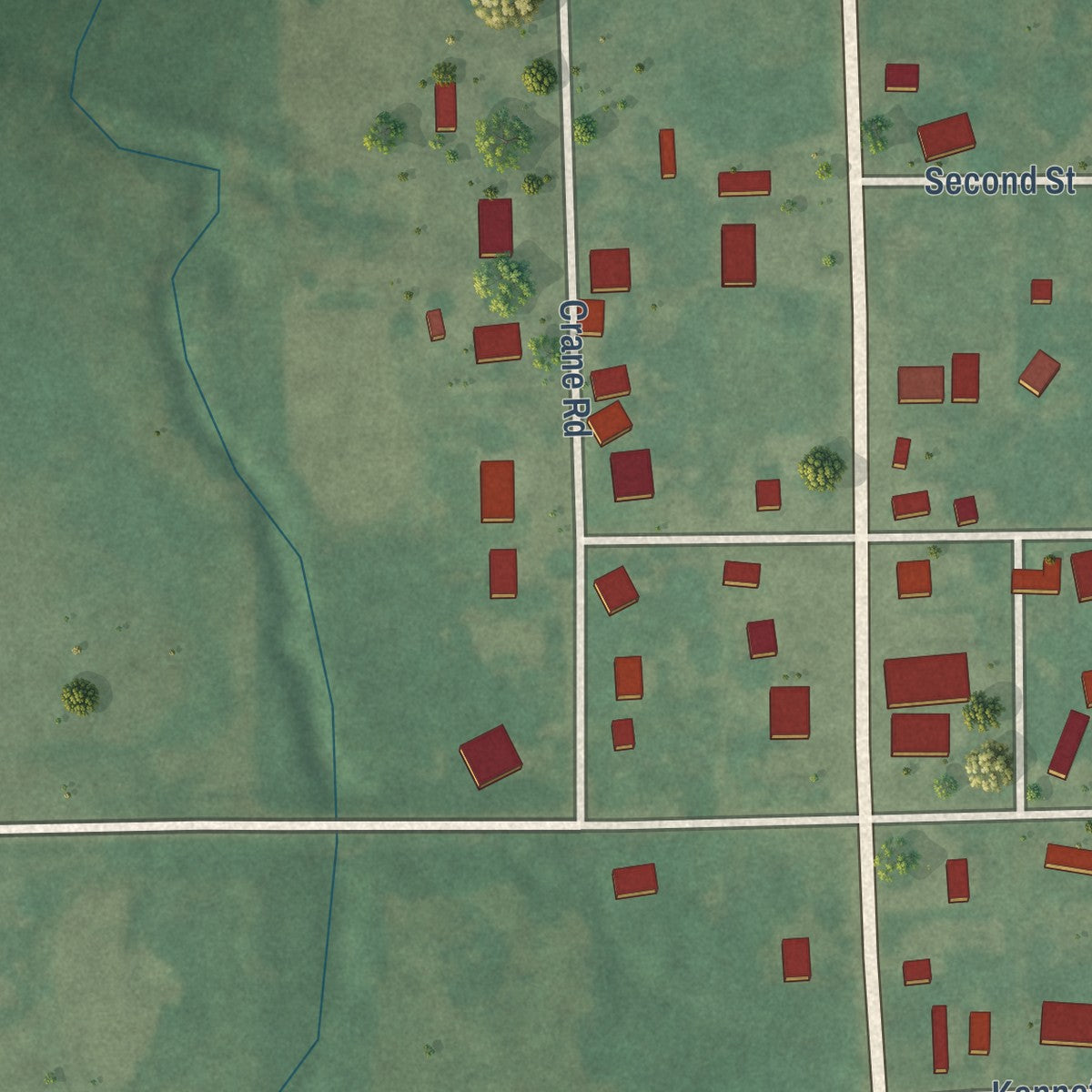 Close-up of the map of Hanna, Oklahoma print showing street and building detail