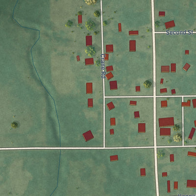 Close-up of the map of Hanna, Oklahoma print showing street and building detail