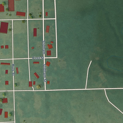 Second close-up of the map of Hanna, Oklahoma print showing more streets and buildings