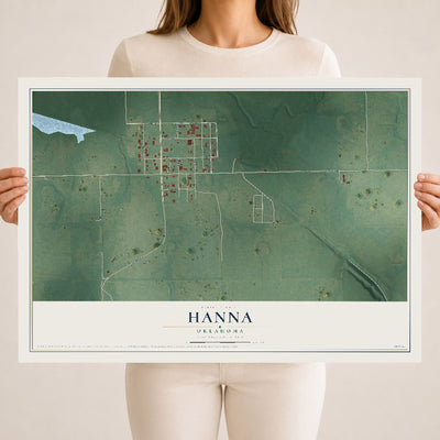Map of Hanna, Oklahoma, 18 x 24 inch unframed archival matte print
