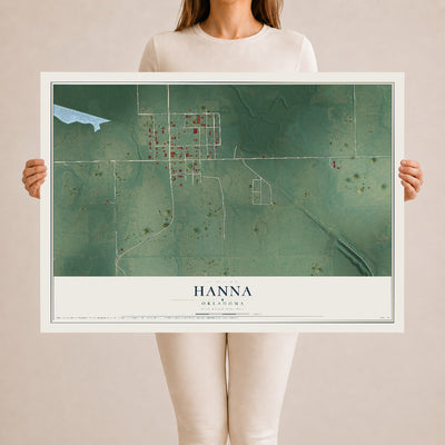 Map of Hanna, Oklahoma, 24 x 36 inch unframed archival matte print