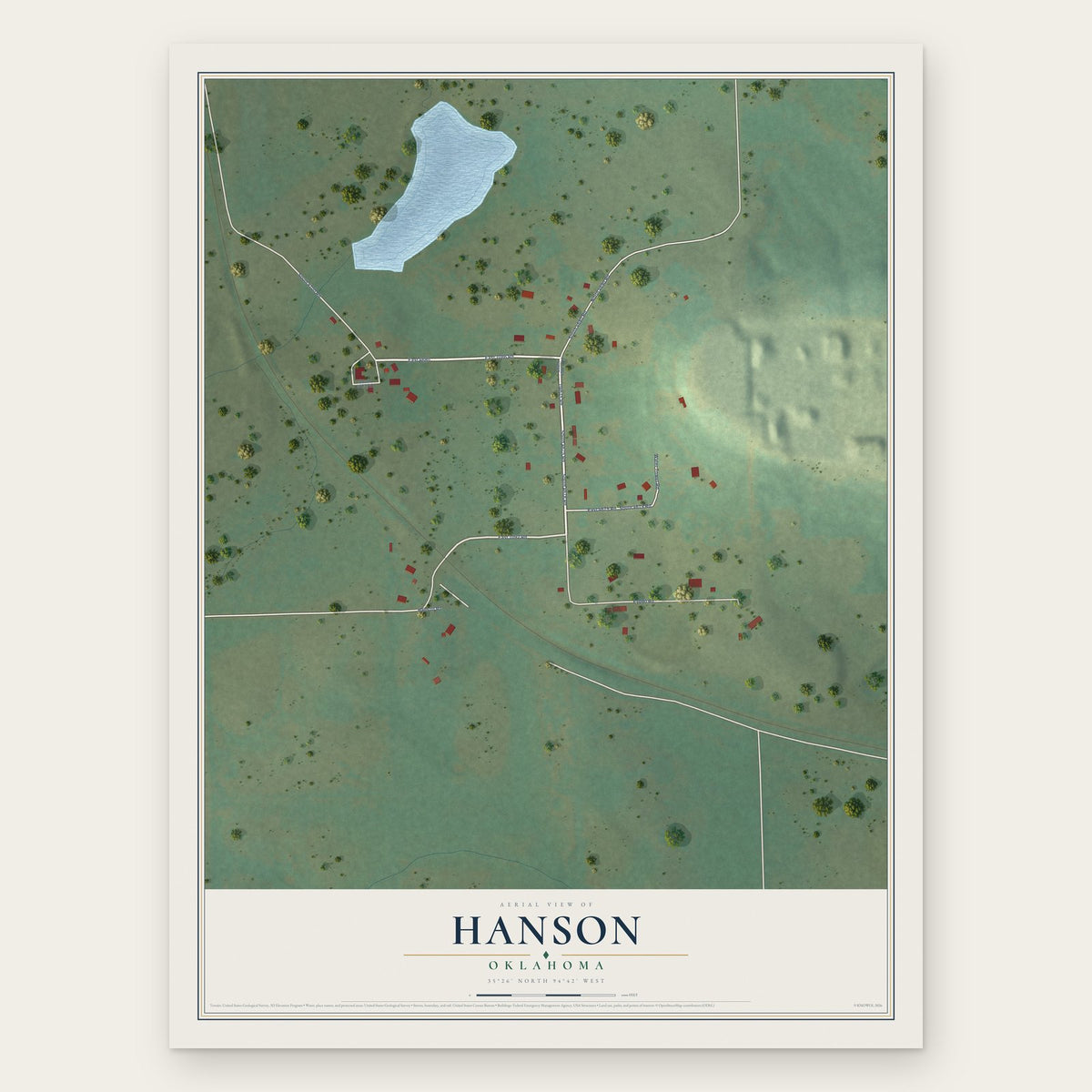 Hanson, Oklahoma map print, the full design