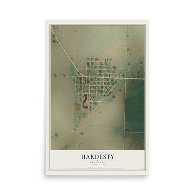 Map of Hardesty, Oklahoma, 12 x 18 inch unframed archival matte print