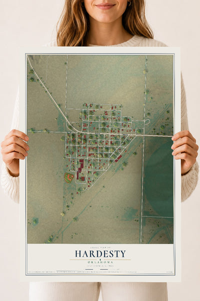 Map of Hardesty, Oklahoma, 18 x 24 inch unframed archival matte print