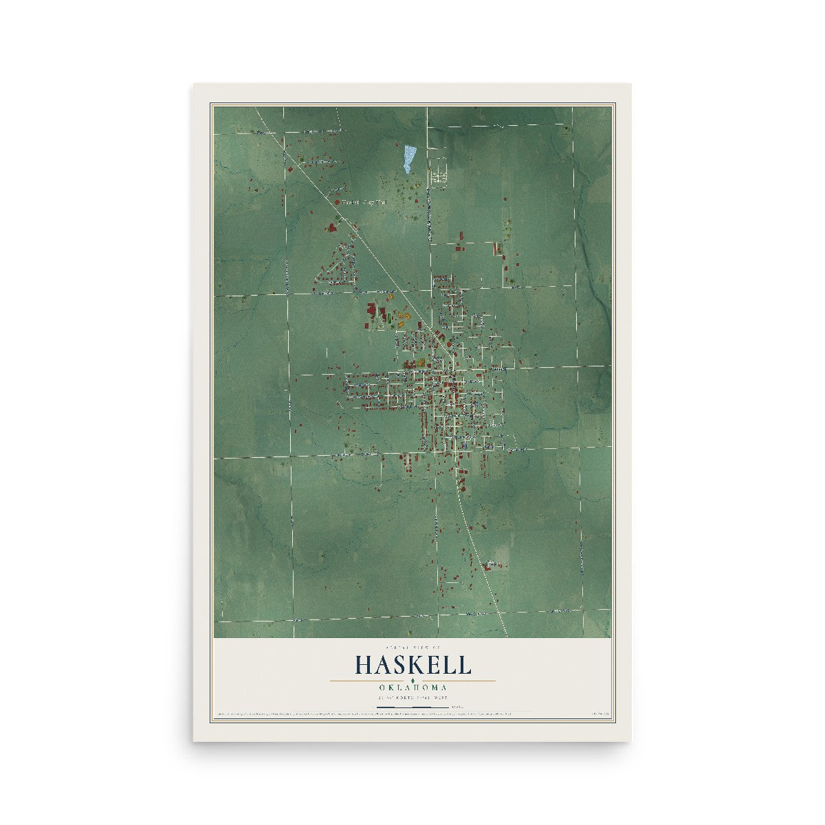 Map of Haskell, Oklahoma, 12 x 18 inch unframed archival matte print