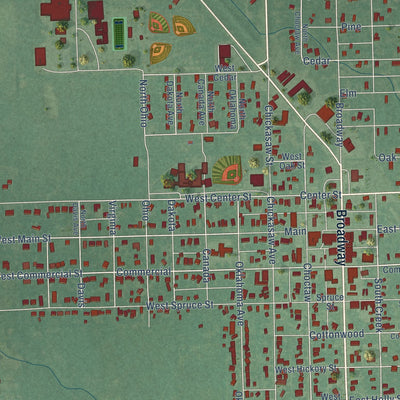 Close-up of the map of Haskell, Oklahoma print showing street and building detail
