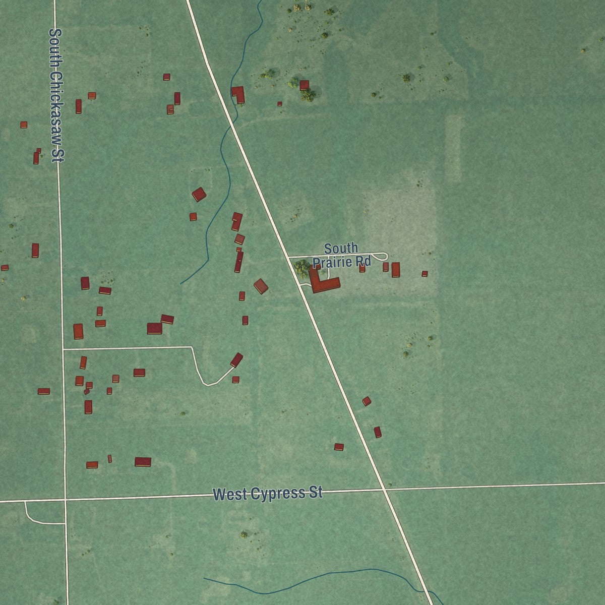 Second close-up of the map of Haskell, Oklahoma print showing more streets and buildings