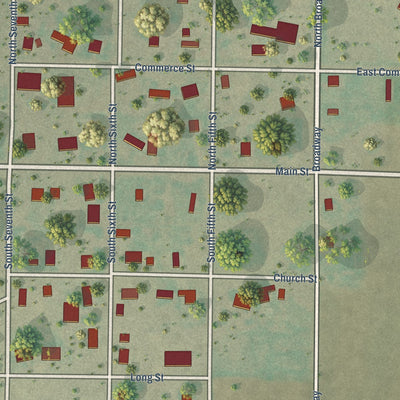 Close-up of the map of Headrick, Oklahoma print showing street and building detail
