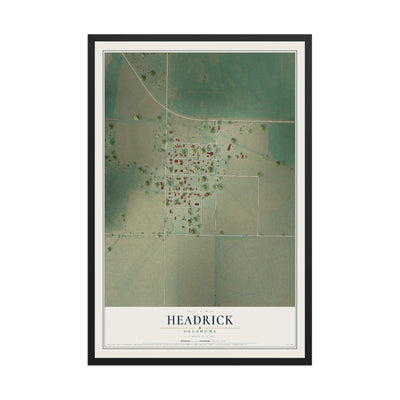 Map of Headrick, Oklahoma, 12 x 18 inch print in a black wood frame
