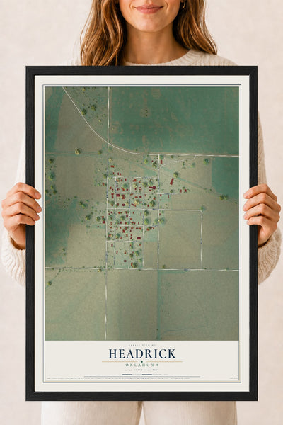 Map of Headrick, Oklahoma, 18 x 24 inch print in a black wood frame
