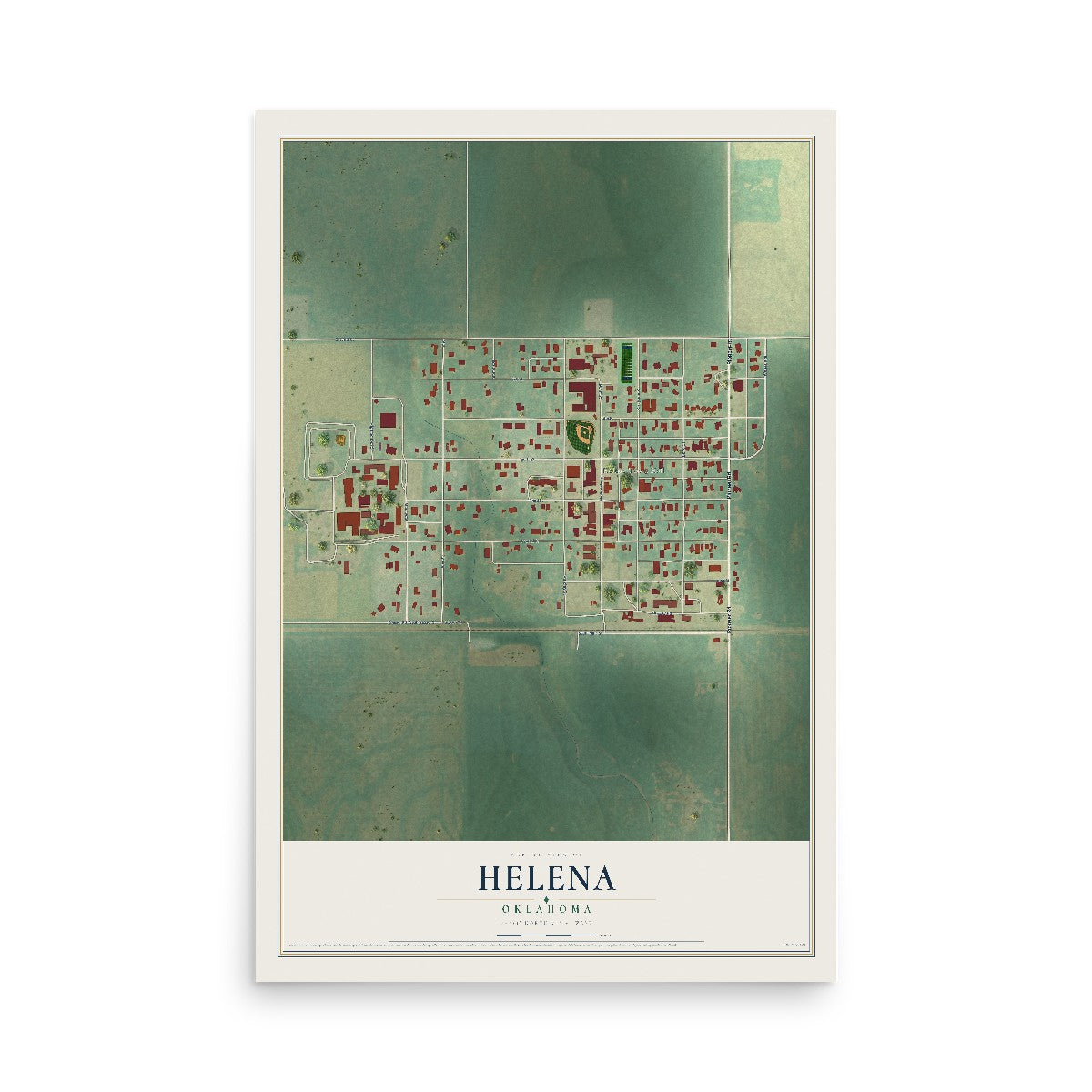 Map of Helena, Oklahoma, 12 x 18 inch unframed archival matte print