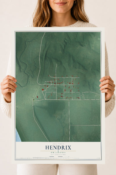 Map of Hendrix, Oklahoma, 18 x 24 inch unframed archival matte print