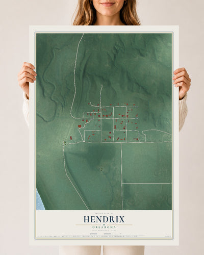 Map of Hendrix, Oklahoma, 24 x 36 inch unframed archival matte print