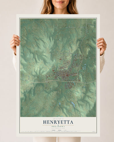Map of Henryetta, Oklahoma, 24 x 36 inch unframed archival matte print