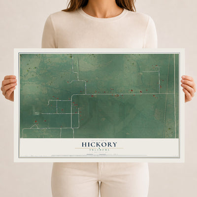 Map of Hickory, Oklahoma, 12 x 18 inch unframed archival matte print