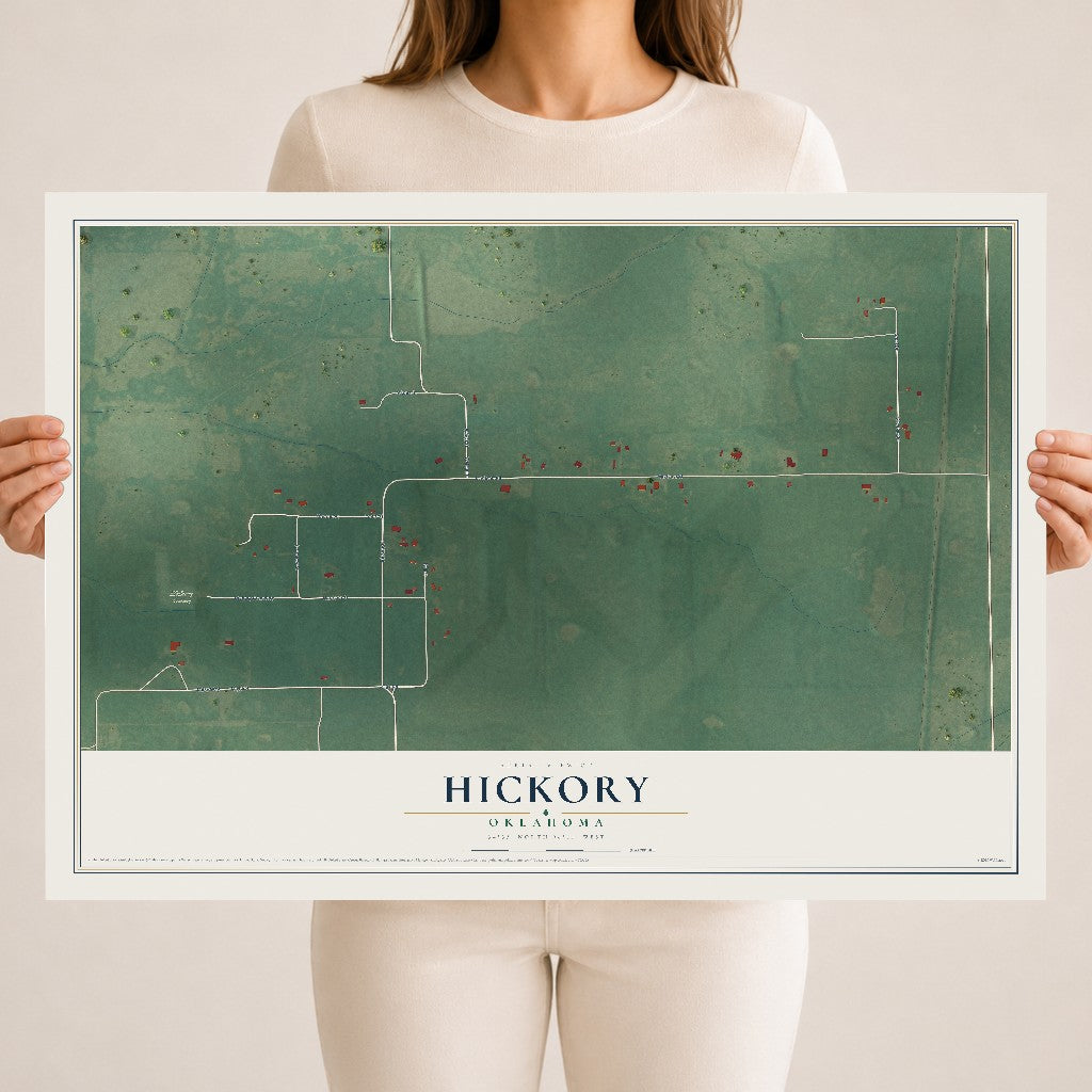 Map of Hickory, Oklahoma, 18 x 24 inch unframed archival matte print