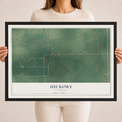 Map of Hickory, Oklahoma, 18 x 24 inch print in a black wood frame